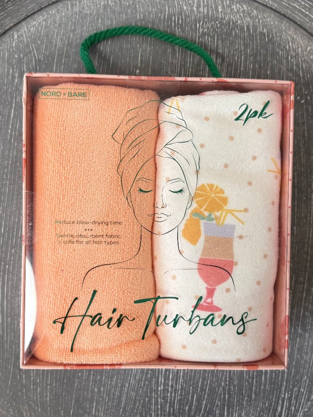 NIB - Nord + Bare - Set of 2 - Hair Turbans - Peach and Tropical Drink Print
